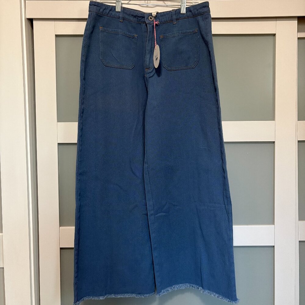 Umgee Wide Leg Denim Jeans Frayed Bottom Pants sz Large NEW NWT - Picture 1 of 6